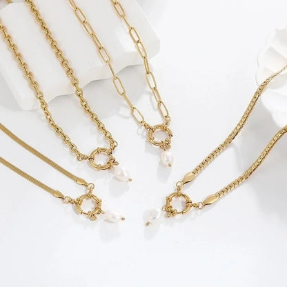 Elegant Circle 304 Stainless Steel 18K Gold Plated Buckle Pendant Necklace