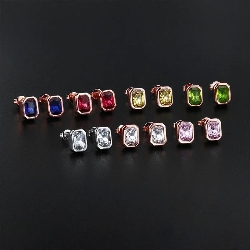 1 Pair Ig Style Minimalist Rectangle Plating Inlay Brass Zircon Rose Gold Plated White Gold Plated Ear Studs