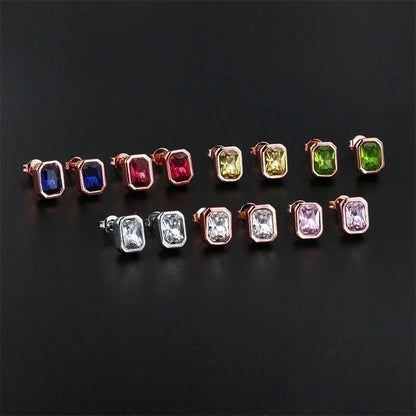 1 Pair Ig Style Minimalist Rectangle Plating Inlay Brass Zircon Rose Gold Plated White Gold Plated Ear Studs