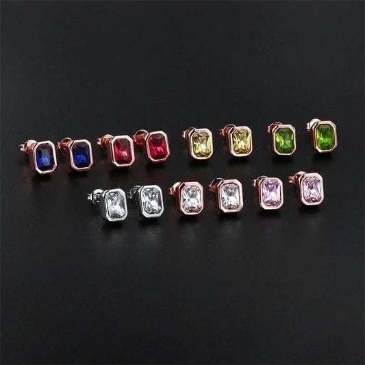 1 Pair Ig Style Minimalist Rectangle Plating Inlay Brass Zircon Rose Gold Plated White Gold Plated Ear Studs