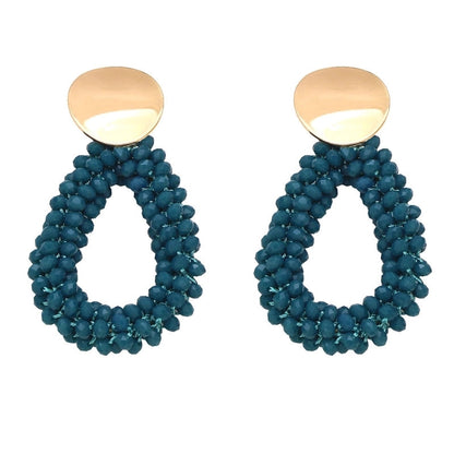 Retro Geometric Copper Beaded Drop Earrings 1 Pair