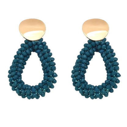 Retro Geometric Copper Beaded Drop Earrings 1 Pair