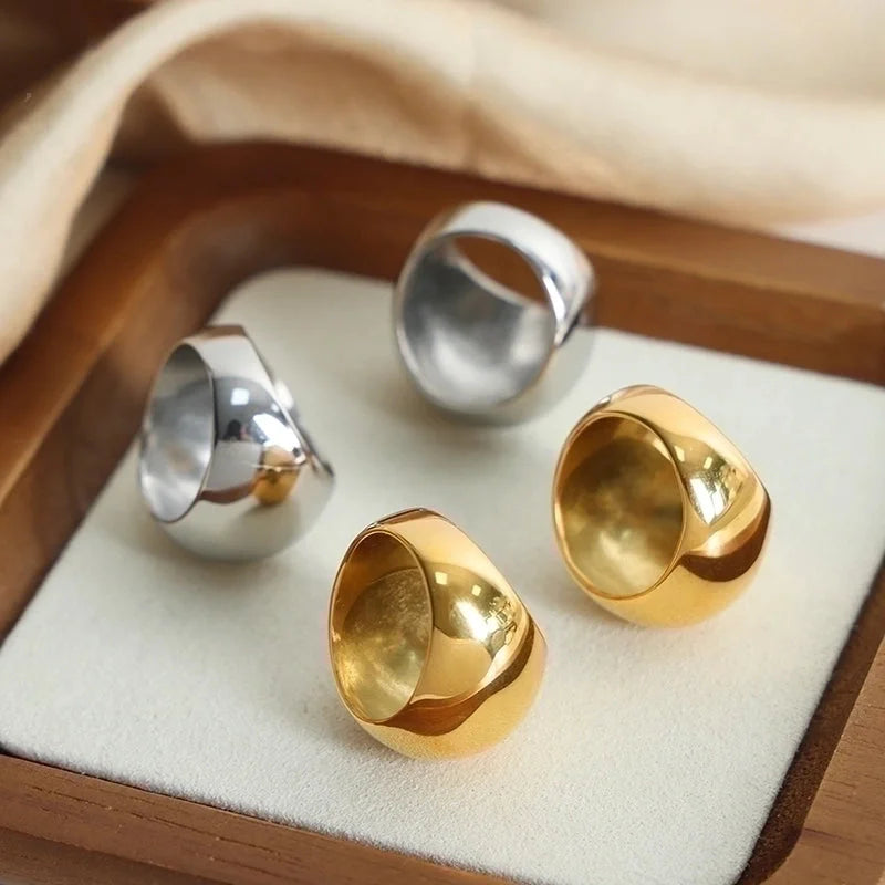 Casual Minimalist Solid Color Titanium Steel 18K Gold Plated Plating Rings