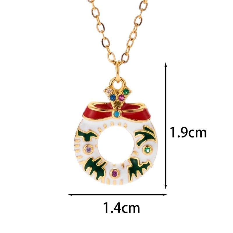 Classic Style Christmas Hat Christmas Tree Santa Claus Stainless Steel Copper Plating Inlay Zircon 18k Gold Plated Pendant Necklace