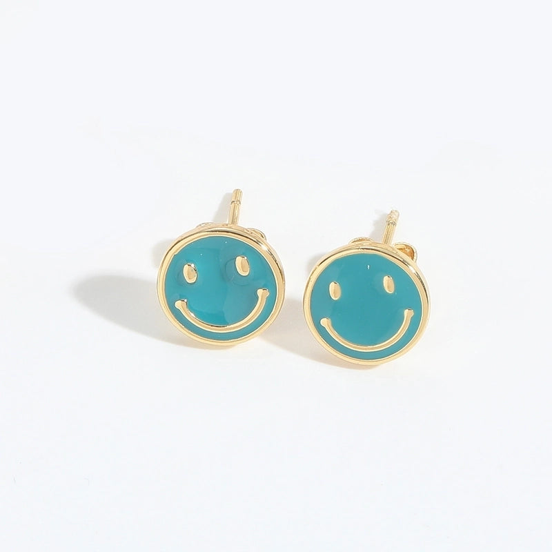 1 Pair Elegant Minimalist Commute Smile Face Enamel Copper 14K Gold Plated Ear Studs
