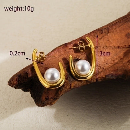 3 Pieces Classic Style Solid Color Flower Plating Inlay Stainless Steel Artificial Pearls 14K Gold Plated Drop Earrings