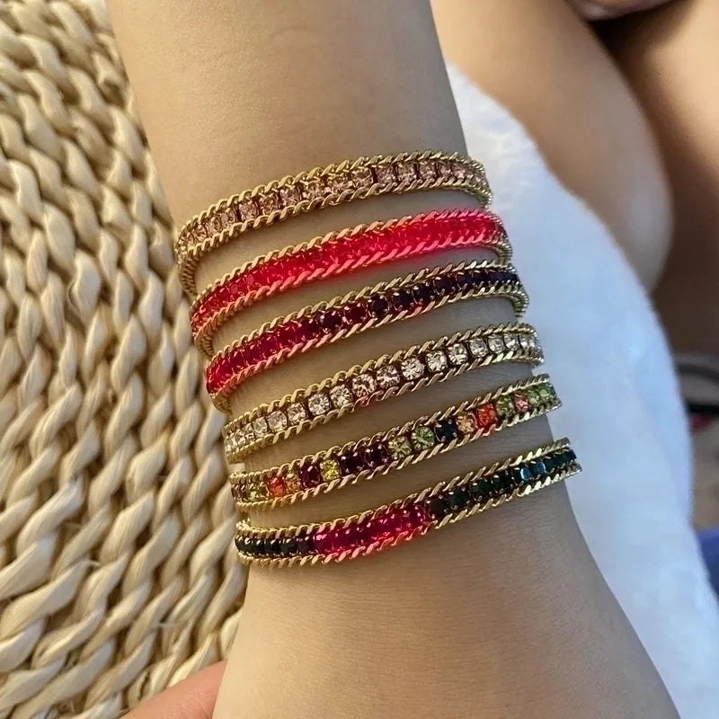 IG Style Minimalist Commute Solid Color Stainless Steel 18K Gold Plated Artificial Rhinestones Bracelets In Bulk