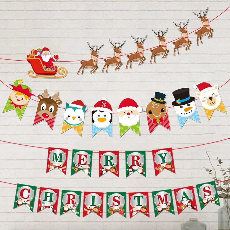 2024 Christmas Decorations New Creative Paper Flag Fawn Santa Claus Flower Holiday Scene Layout