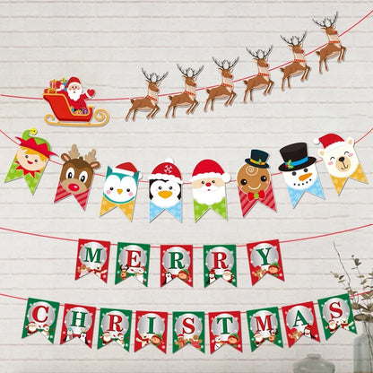 2024 Christmas Decorations New Creative Paper Flag Fawn Santa Claus Flower Holiday Scene Layout