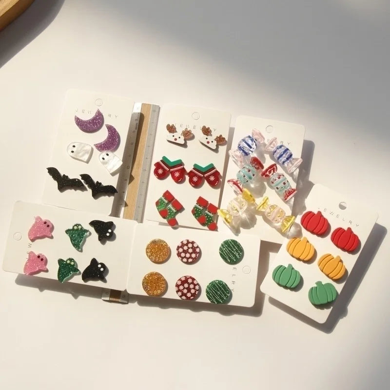 1 Set Cute Candy Ghost Elk Arylic Women's Ear Studs