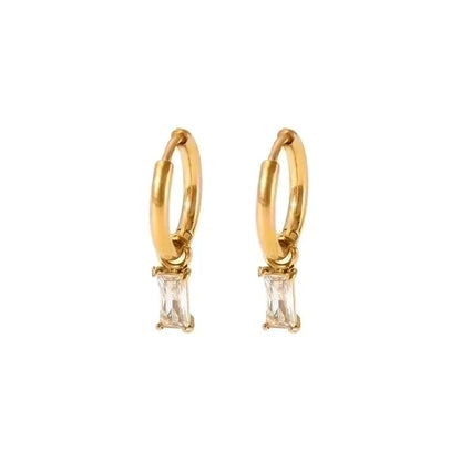 1 Pair Vintage Style Water Droplets Heart Shape Rectangle Polishing Plating Inlay 304 Stainless Steel Zircon Drop Earrings