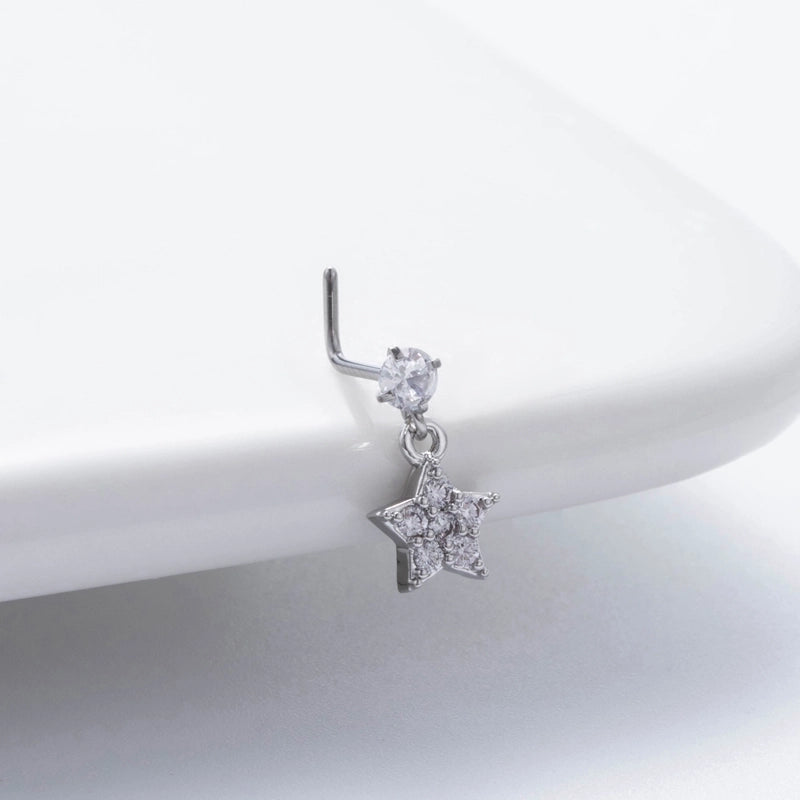 1 Piece Nose Rings & Studs Basic Classic Style Heart Shape Flower Butterfly 316L Stainless Steel Copper Plating Inlay Zircon