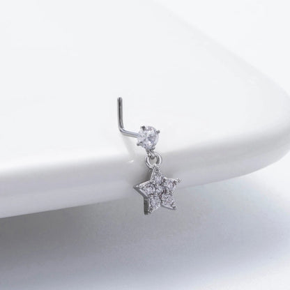 1 Piece Nose Rings & Studs Basic Classic Style Heart Shape Flower Butterfly 316L Stainless Steel Copper Plating Inlay Zircon