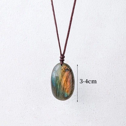 Retro Minimalist Oval Crystal Pendant Necklace