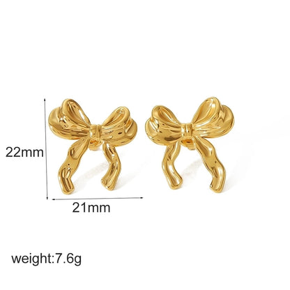 IG Style Sweet Bow Knot 304 Stainless Steel 18K Gold Plated Polishing Rings Earrings Necklace