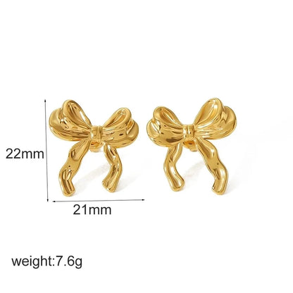 IG Style Sweet Bow Knot 304 Stainless Steel 18K Gold Plated Polishing Rings Earrings Necklace