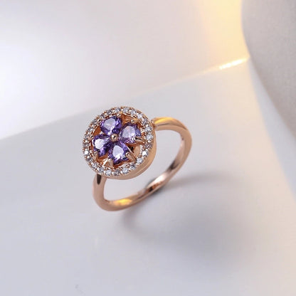 Casual Elegant Flower Copper Zircon Open Rings
