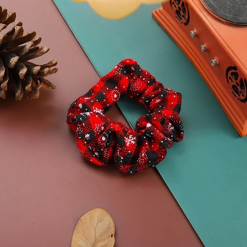 Fashion Color Block Plaid Snowflake Cloth Hair Tie 1 Piece