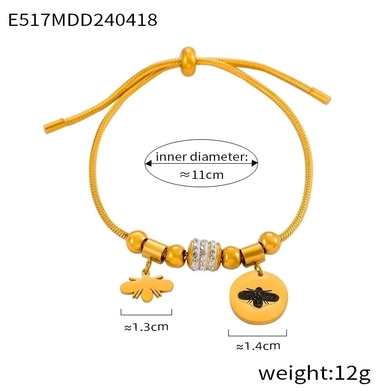 Retro Minimalist British Style Round Heart Shape Life Tree 304 Stainless Steel 18K Gold Plated Rhinestones Bracelets In Bulk