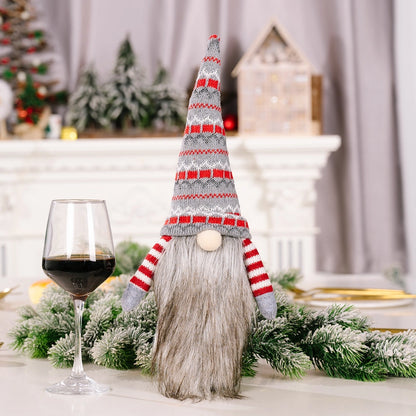 Cross-border New Christmas Decoration European And American Style Knitted Faceless Elderly Long Beard Wine Bottle Cap Wine Bottle Cover Home Holiday