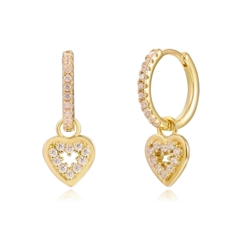 1 Pair Fashion Cross Heart Shape Plating Copper Zircon Dangling Earrings