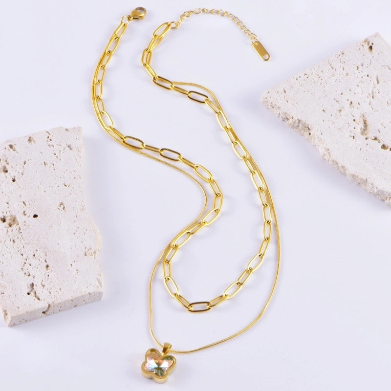 Shiny IG Style Geometric Butterfly 304 Stainless Steel Zircon Inlay Stainless Steel Necklaces