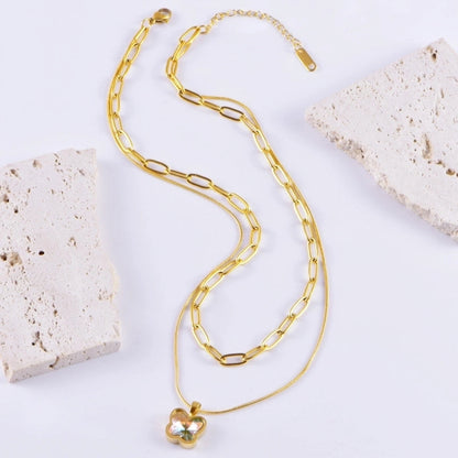 Shiny IG Style Geometric Butterfly 304 Stainless Steel Zircon Inlay Stainless Steel Necklaces