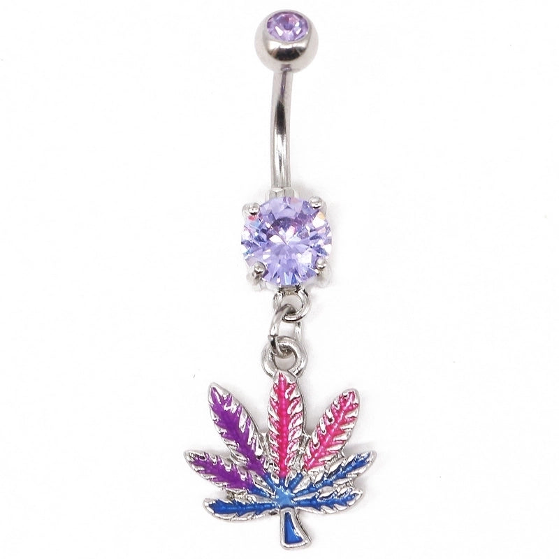 Elegant Sunflower Maple Leaf Stainless Steel Alloy Copper Epoxy Inlay Rhinestones White Gold Plated Gold Plated Belly Ring