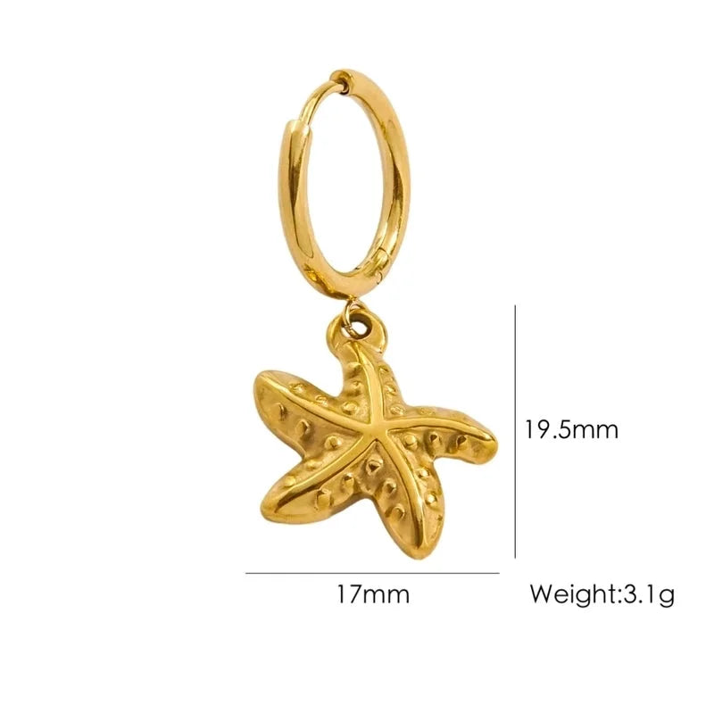 3 Pieces Beach Tortoise Starfish Shell Plating 304 Stainless Steel 14K Gold Plated Earrings