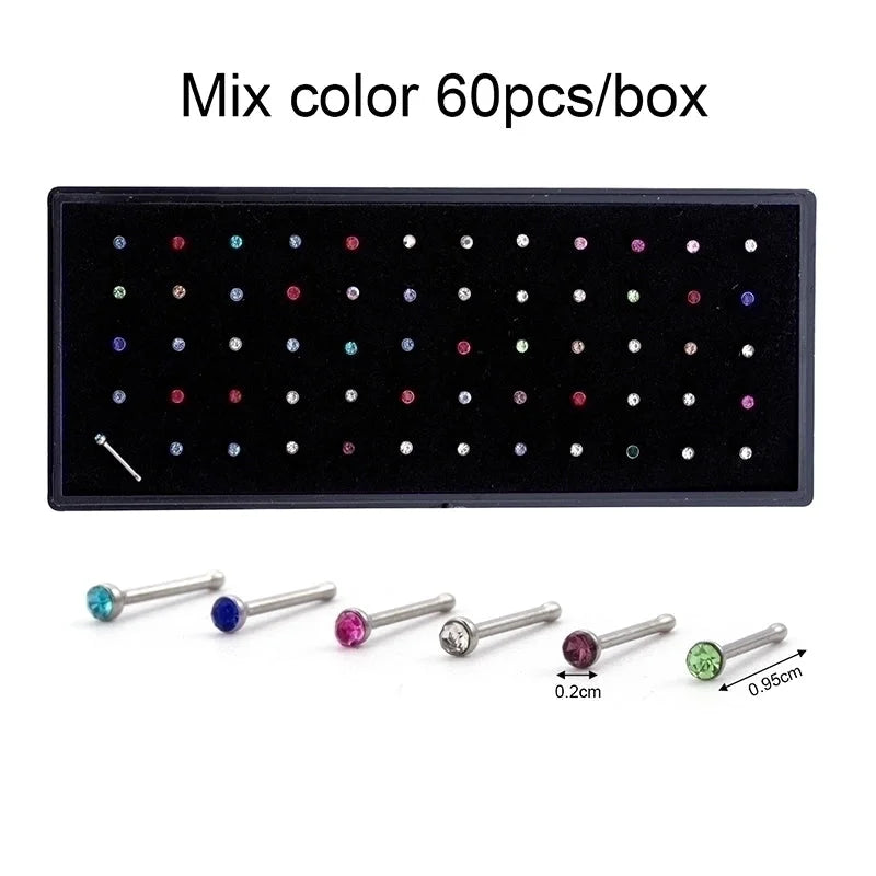 1 Set Nose Rings & Studs Minimalist Round 316L Stainless Steel Inlay Rhinestones