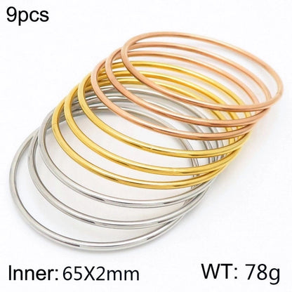 304 Stainless Steel 18K Gold Plated Minimalist Round Solid Color Bangle