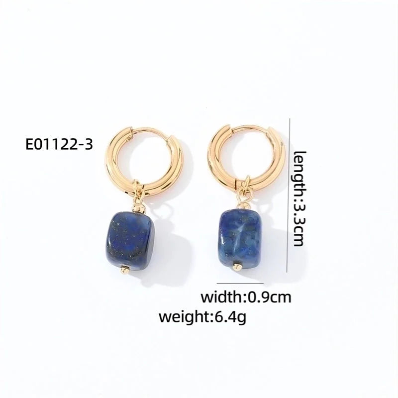 1 Pair Casual Vintage Style Minimalist Square Plating 304 Stainless Steel Natural Stone Gold Plated Drop Earrings