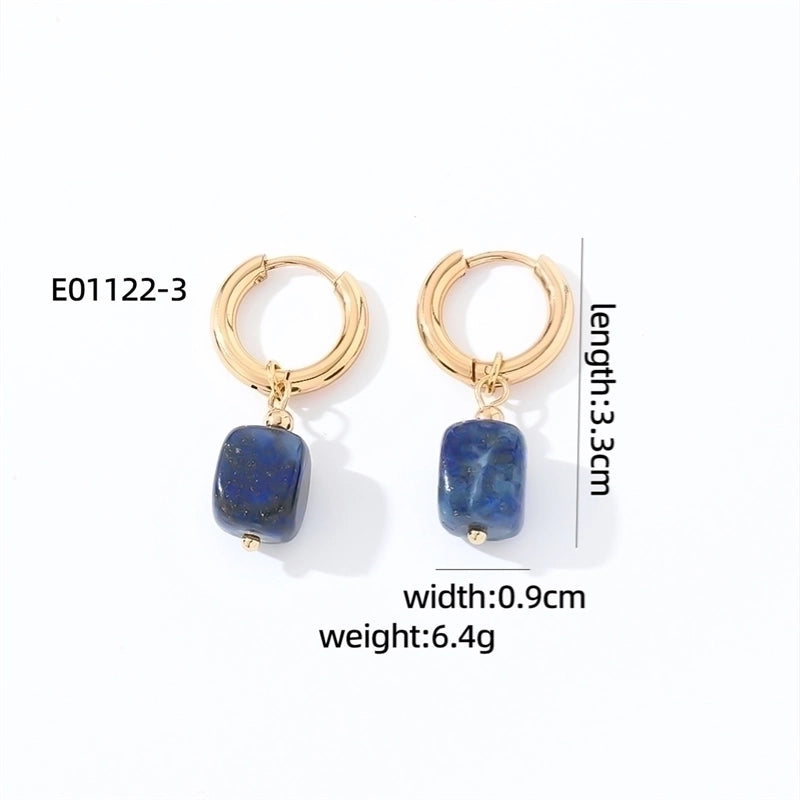 1 Pair Casual Vintage Style Minimalist Square Plating 304 Stainless Steel Natural Stone Gold Plated Drop Earrings