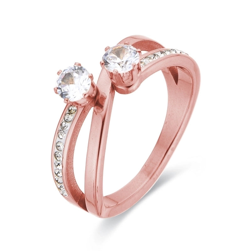 Elegant Glam Shiny Geometric Titanium Steel Zircon Rose Gold Plated White Gold Plated Gold Plated Asymmetrical Criss Cross Rings