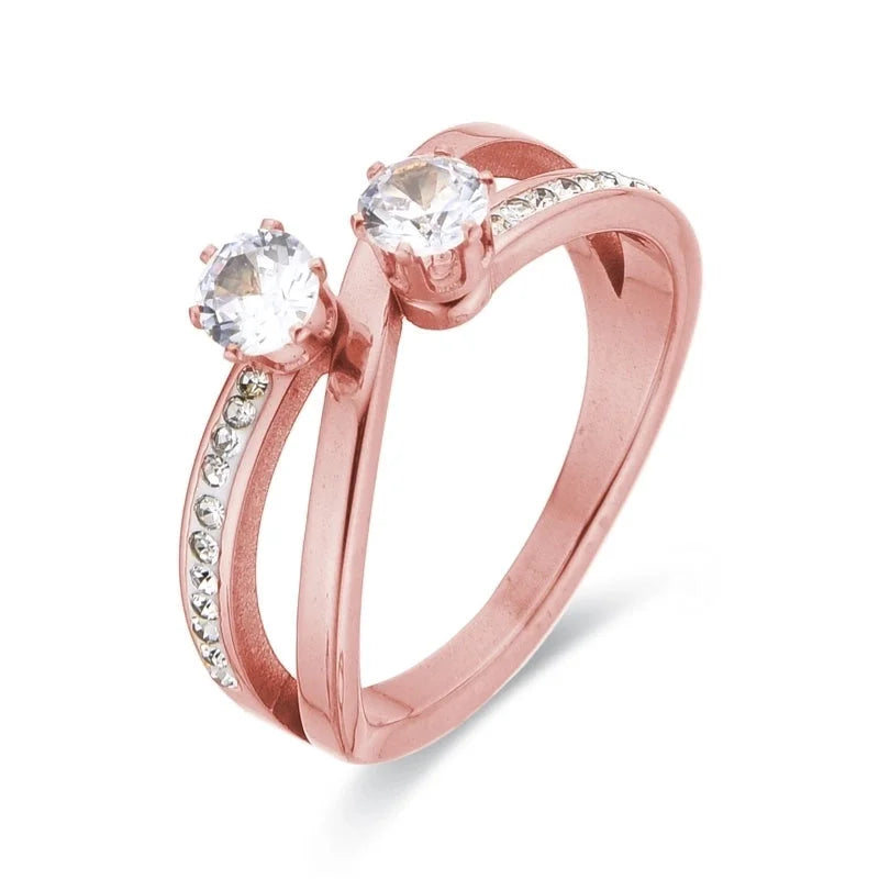 Elegant Glam Shiny Geometric Titanium Steel Zircon Rose Gold Plated White Gold Plated Gold Plated Asymmetrical Criss Cross Rings