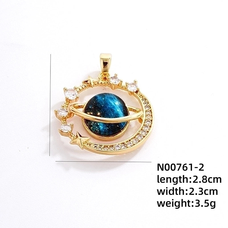 IG Style Minimalist Universe Starry Sky 304 Stainless Steel Copper Plating Inlay Gold Plated Zircon Charms Necklace
