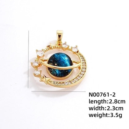 IG Style Minimalist Universe Starry Sky 304 Stainless Steel Copper Plating Inlay Gold Plated Zircon Charms Necklace