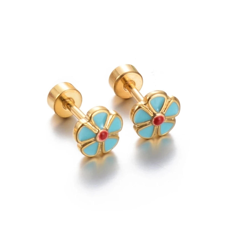 1 Pair Cute Geometric Enamel Plating Stainless Steel Ear Studs