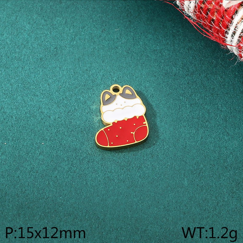 Diy Christmas Elements Oil Drop Stainless Steel Accessories Pendant Christmas Tree Santa Claus Snowman Reindeer