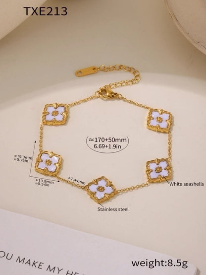 Elegant Square 304 Stainless Steel Shell 18K Gold Plated Plating Jewelry Set