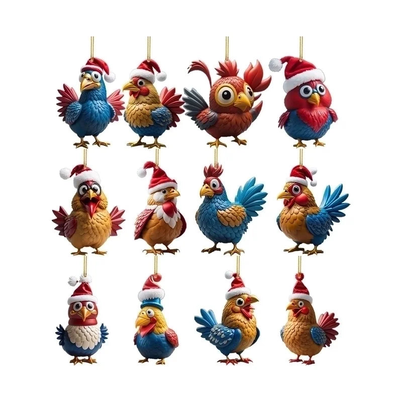 Christmas Creative Animal Chicken Rooster Series Pendant Christmas Tree Pendant Acrylic Hang Decorations