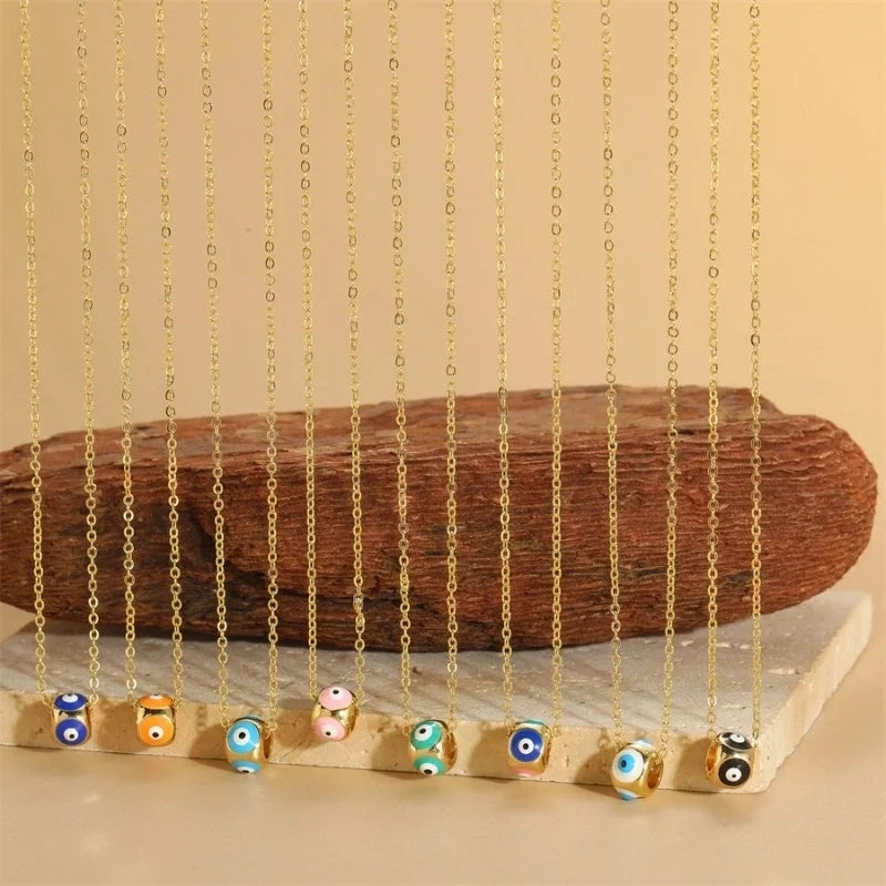 Copper Enamel Devil\'s Eye Pendant Necklace