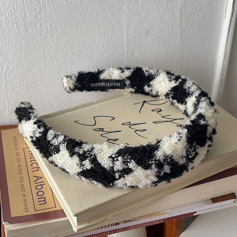 Women's Casual Preppy Style Rhombus Sponge Rib-Knit Hair Band