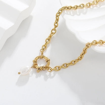 Elegant Circle 304 Stainless Steel 18K Gold Plated Buckle Pendant Necklace