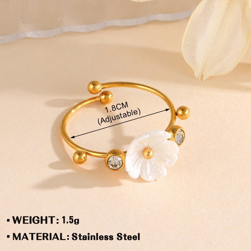 Minimalist Flower 304 Stainless Steel Plating Open Rings