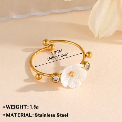 Minimalist Flower 304 Stainless Steel Plating Open Rings