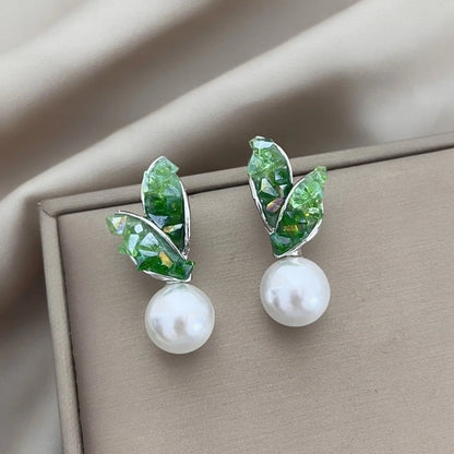 1 Pair Fashion Leaf Flower Bow Knot Imitation Pearl Alloy Rhinestones Earrings