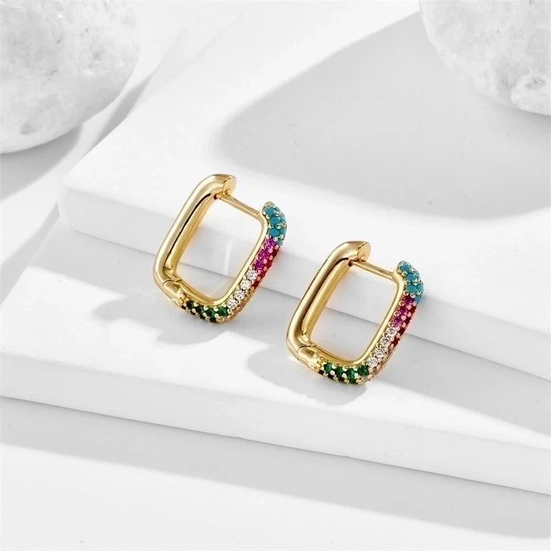Single Fashion Inlaid Zircon Geometric Square Copper Earrings Female