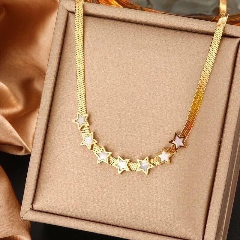 Vintage Style Commute Devil\'s Eye Star Moon 304 Stainless Steel Turquoise Rhinestones Shell 18K Gold Plated Plating Inlay Layered Necklaces