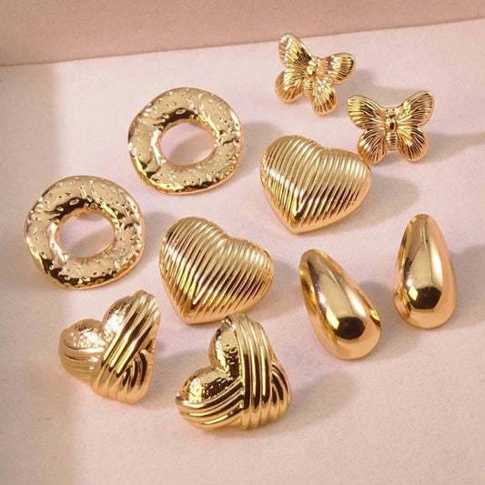 1 Pair Minimalist Water Droplets Heart Shape Butterfly 304 Stainless Steel Imitation Gold Ear Studs